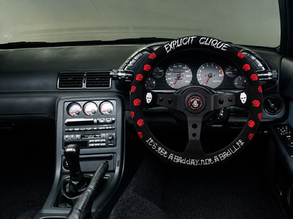 Embroidered 'Explicit Clique' Suede Leather Steering Wheel