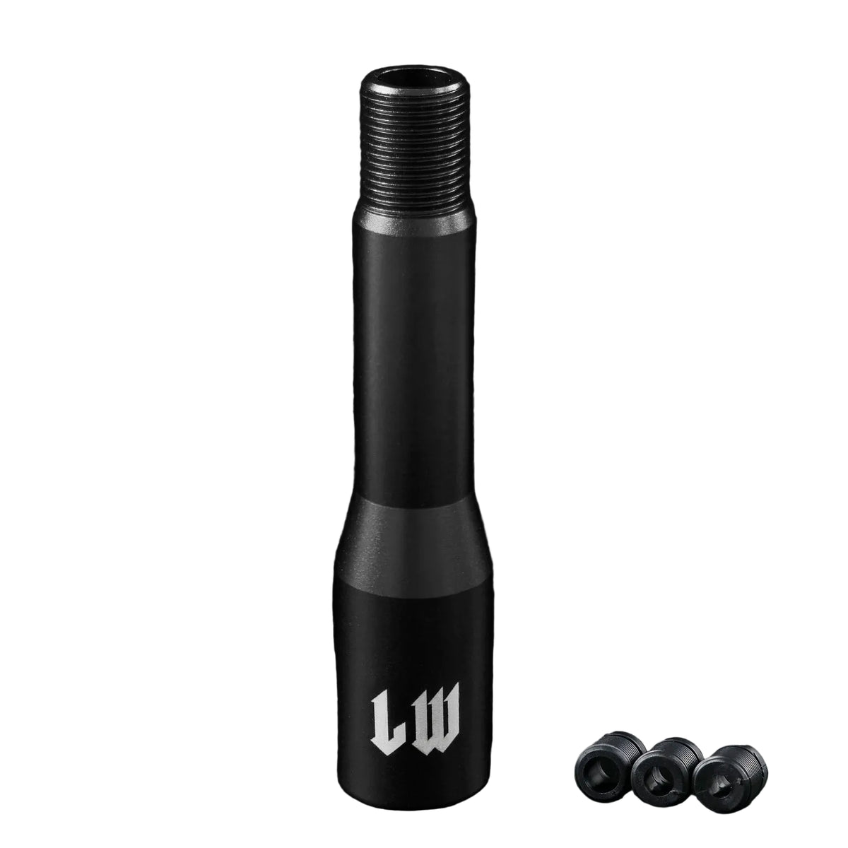 Black metal shifter with 'LW' branding.