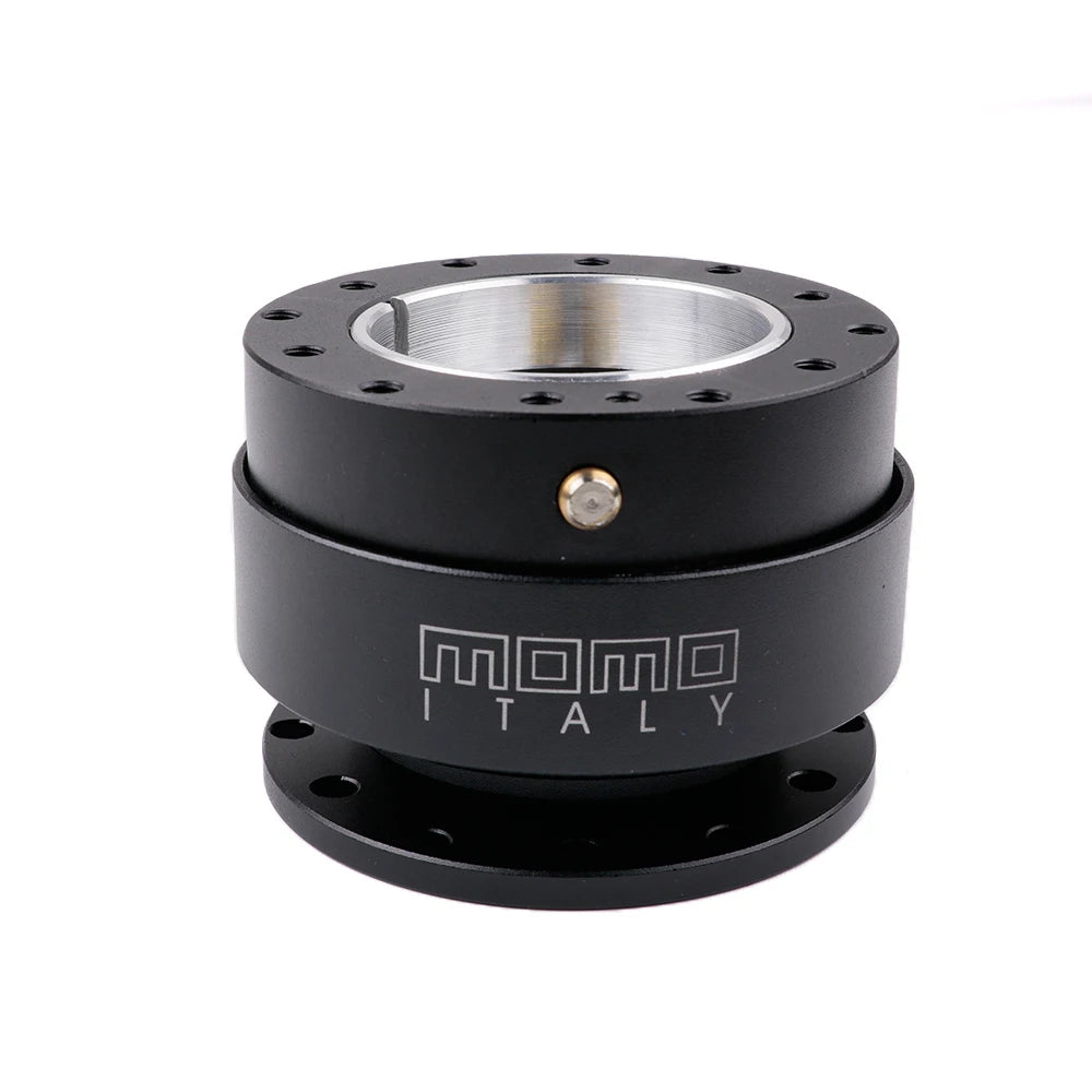 Black metal component with 'Momo Italy' branding on a white background