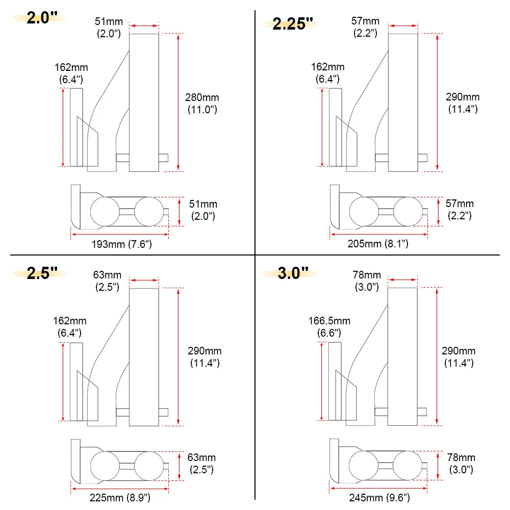 Dual-Valve Electric Exhaust Cutout Kit size chart