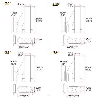 Dual-Valve Electric Exhaust Cutout Kit size chart