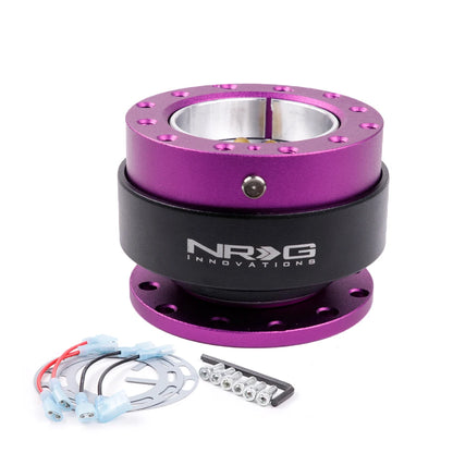 Purple and black mechanical component with NRG Innovations branding on a white background