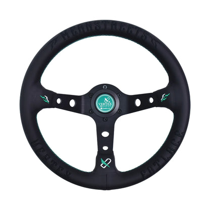 Vertex Embroidered Sports Steering Wheel With 6 Hole Green Horn Button